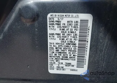 2017 Nissan Rogue Sv from USA, damaged, VIN JN8AT2MV4HW271539